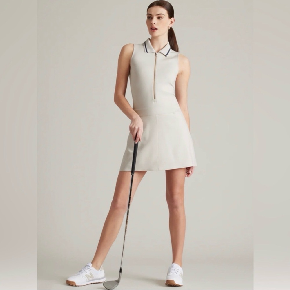 Sleeveless Polo Golf Dress in Light Beige
